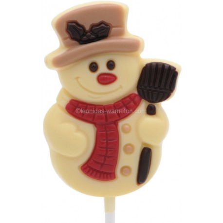 Leonidas - Sucette de Noël - Bonhomme de neige en chocolat blanc coloré - Leonidas Warneton (B)