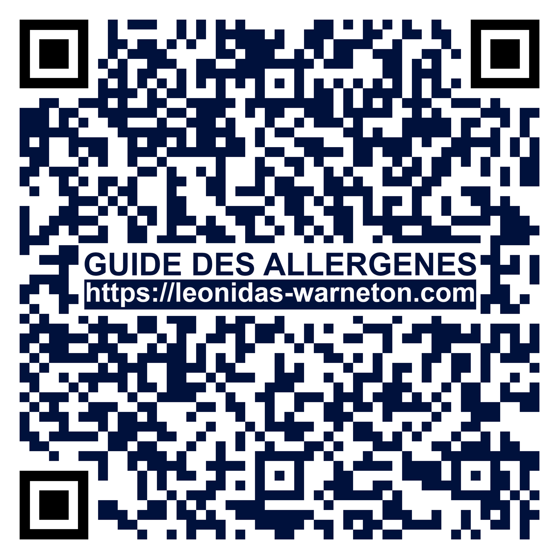 Scannez ce Qrcode pour télécharger la liste des produits Leonidas contenant des allergène